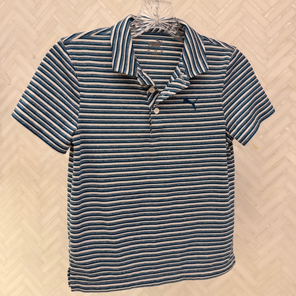 Puma Boy’s Navy and White Striped Polo Shirt size small (7-8)